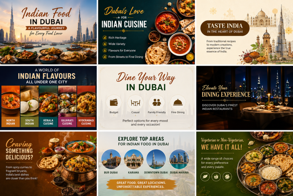 Best Indian Restaurants in Dubai: Complete Guide to Indian Food in Dubai 13 a large composite image collage layout with mult